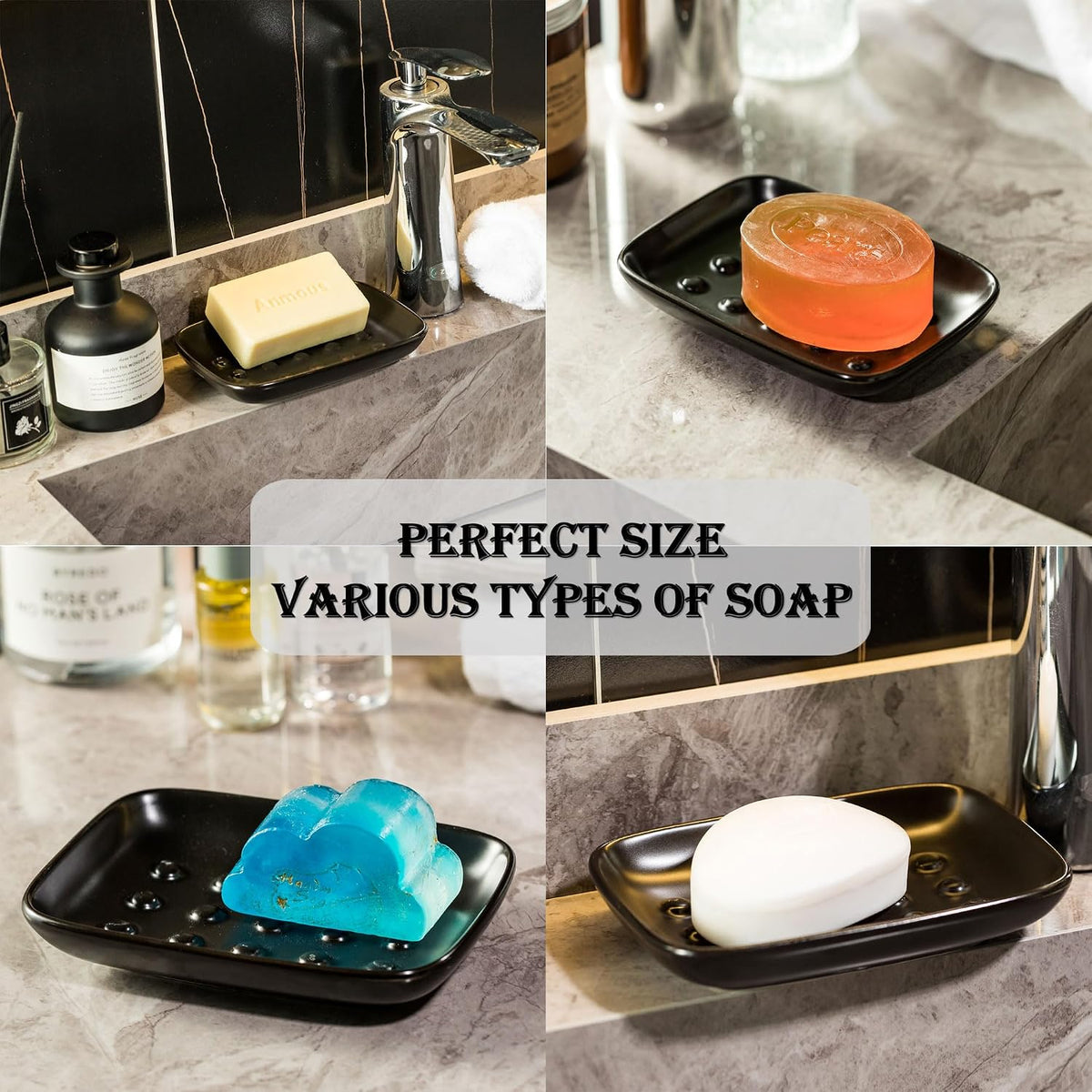 Miamolo Soap Dish for Shower, Ceramic Soap Holder for Bath, Save Soap Loss