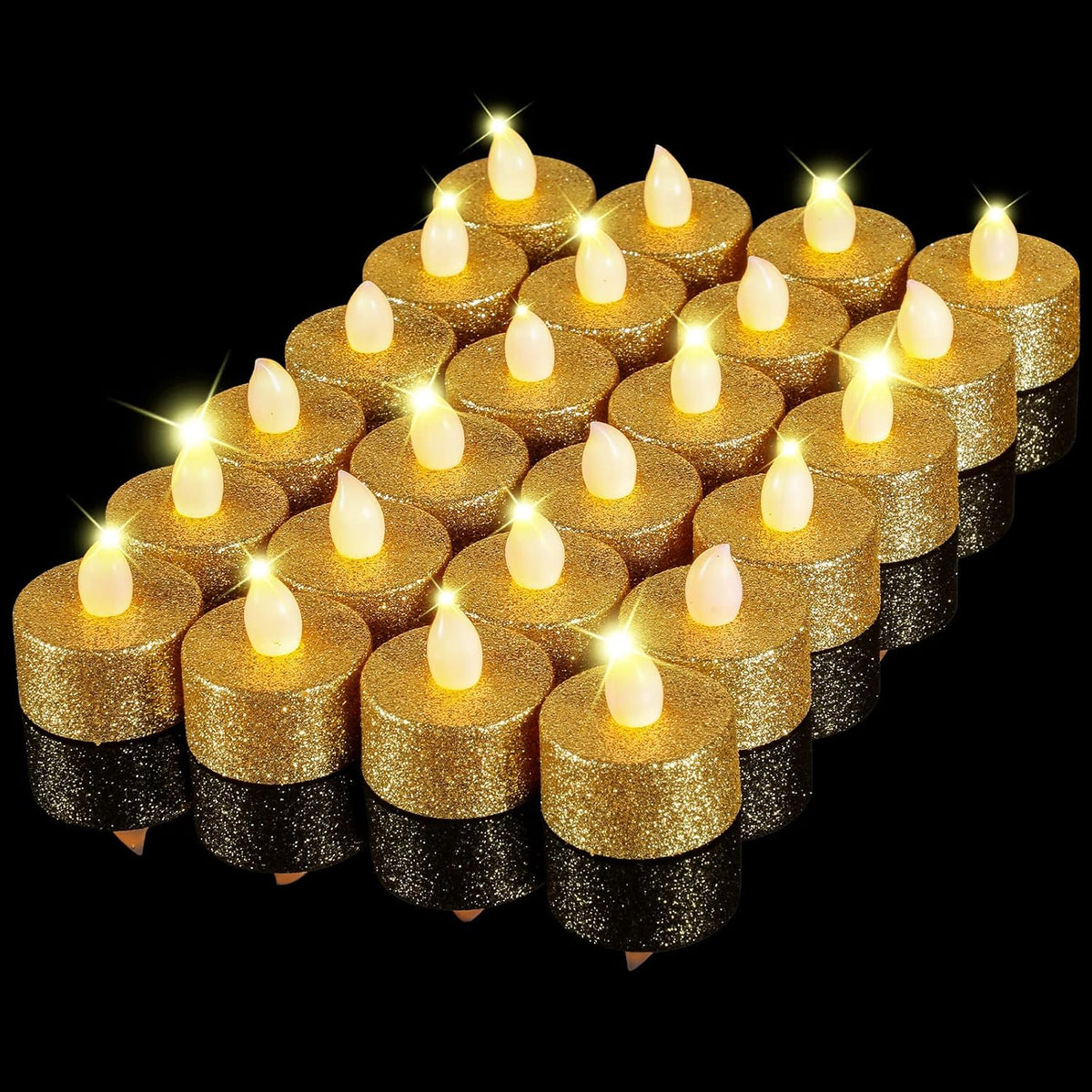 Mudder 24 Pieces Gold Tea Lights LED Candles Tealights Battery Flameless