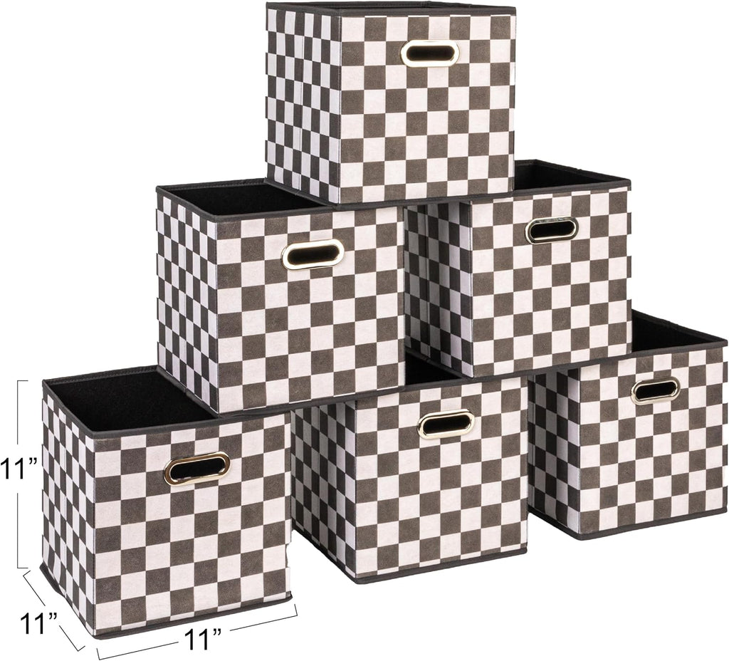 Household Essentials Fabric Storage Bins 6 Piece Set, Checkerboard White and Black