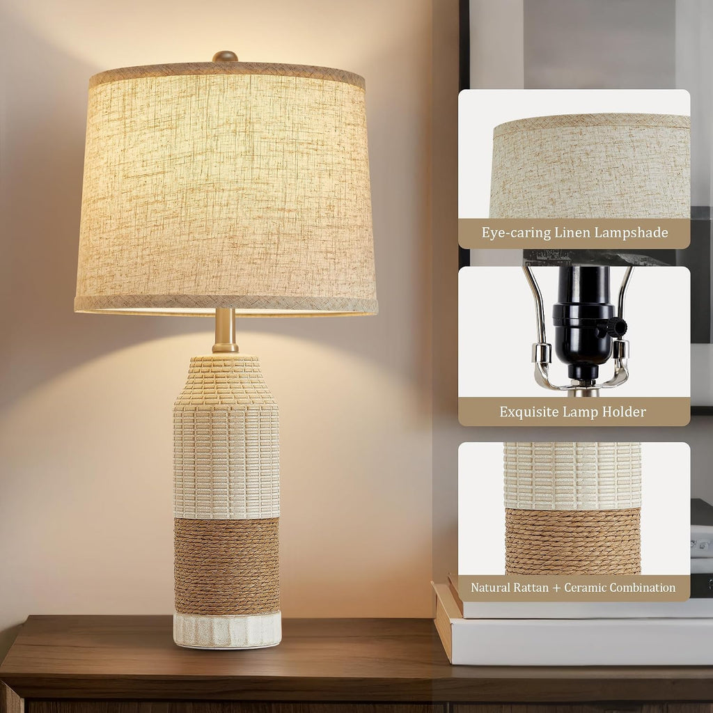GyroVu Rattan Table Lamps Set of 2, Bedside Lamps for Bedroom Nightstand