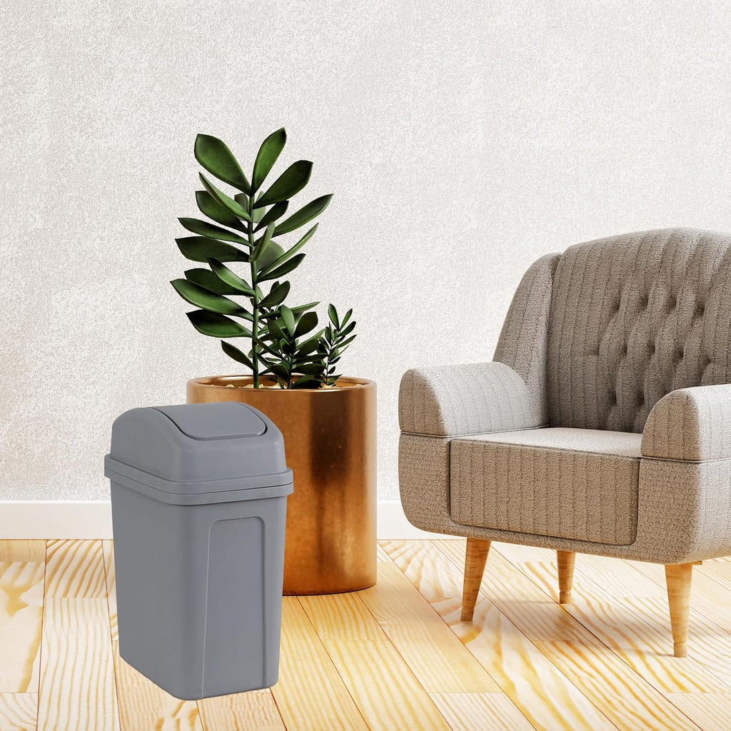 1.8 Gallon Small Plastic Trash Can with Swing Top Lid, 1-Pack, Grey