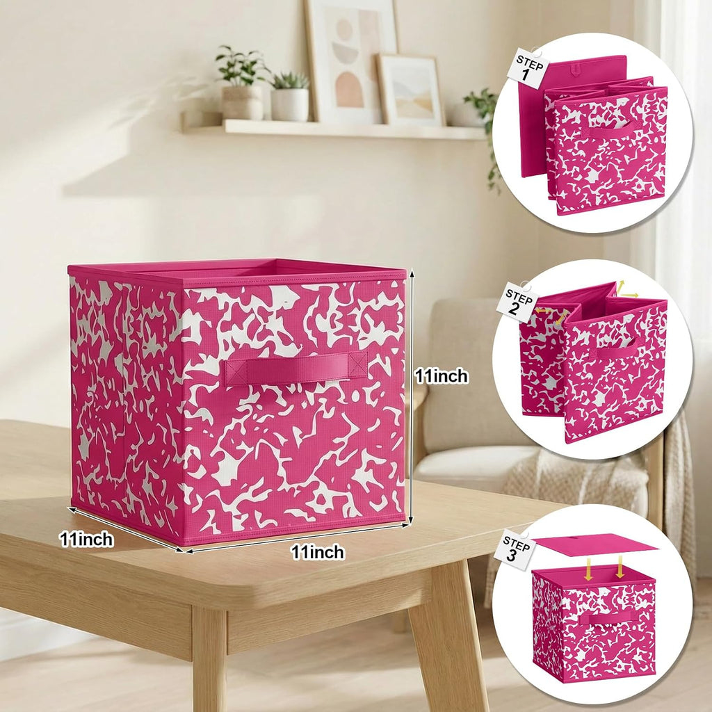 LemonRoad 6 Fabric Cube Storage Bin 11'' Classroom Bin, Rainbow, Classic