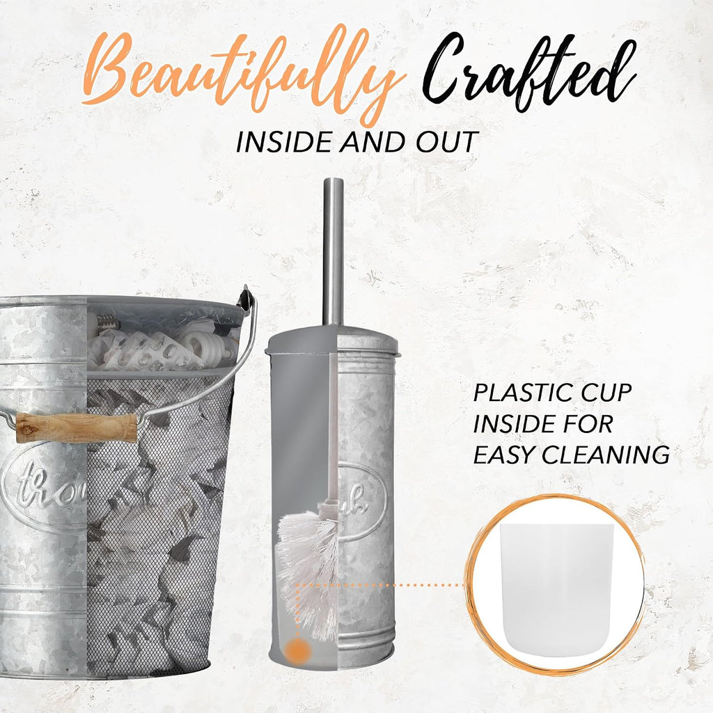Autumn Alley Farmhouse Bathroom Trash Can and Toilet Brush Set, 2 Gallon