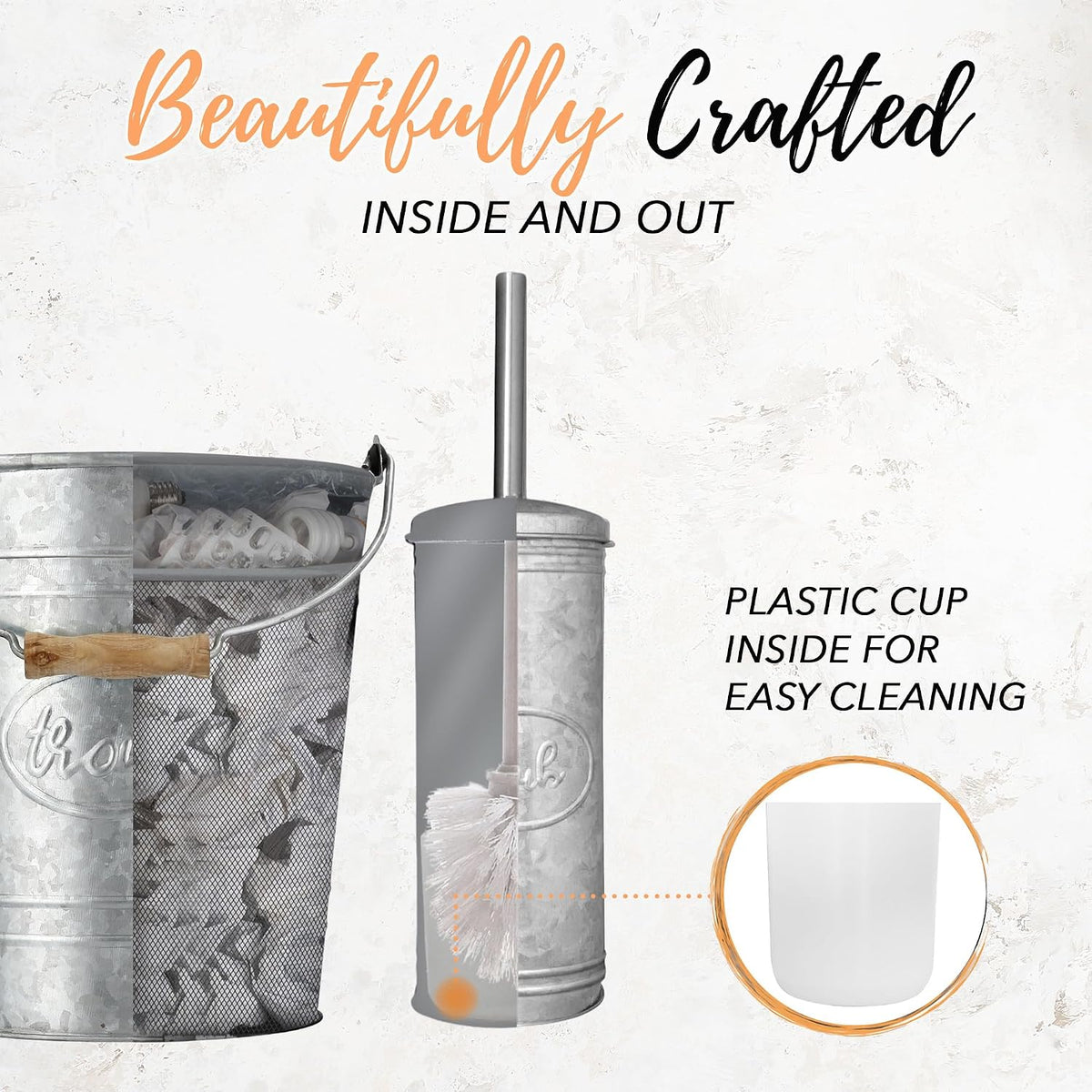 Autumn Alley Farmhouse Bathroom Trash Can and Toilet Brush Set, 2 Gallon
