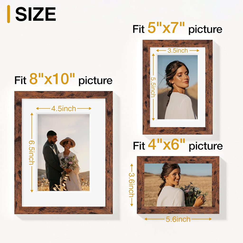 Vittanly 10 Pack Picture Frames Collage Wall Decor, Rustic Brown