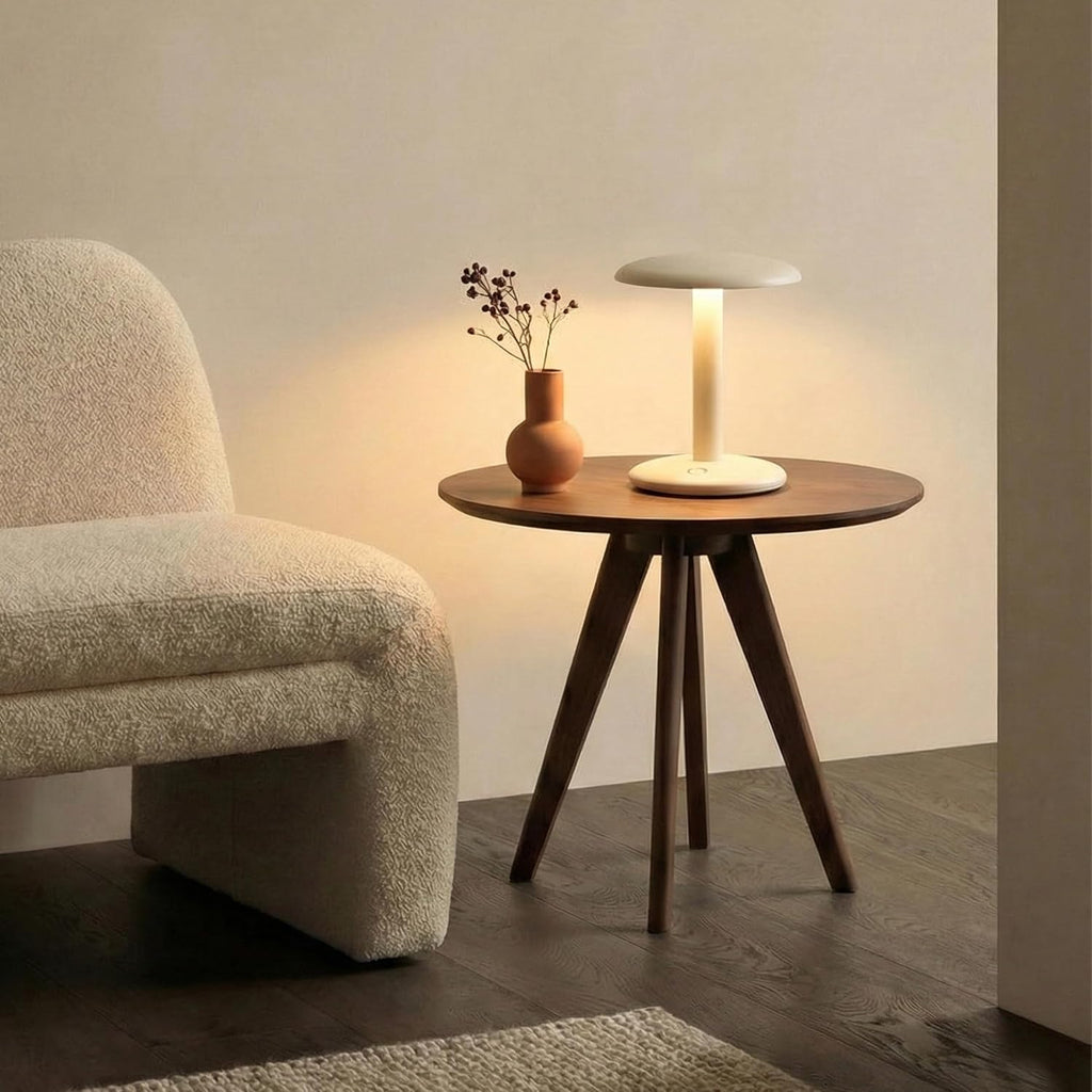 Brightech Zeno Cordless LED Table Lamp - Small 7.5in Touch Dimmable Bedroom, Side Table, End Table, Desk - Modern Rechargeable Portable Bedside, Living Room Light, Great for Outdoor, Camping - Cream