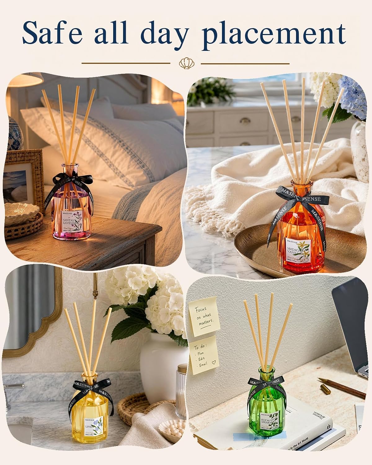 M&SENSE Reed Diffuser Set, Linen, 7.7 oz Natural Essential Oil