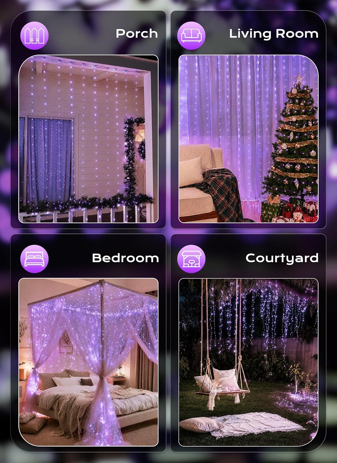Brightown 300 LED Purple Fairy Lights, 9.8ft x 9.8ft Halloween String Light