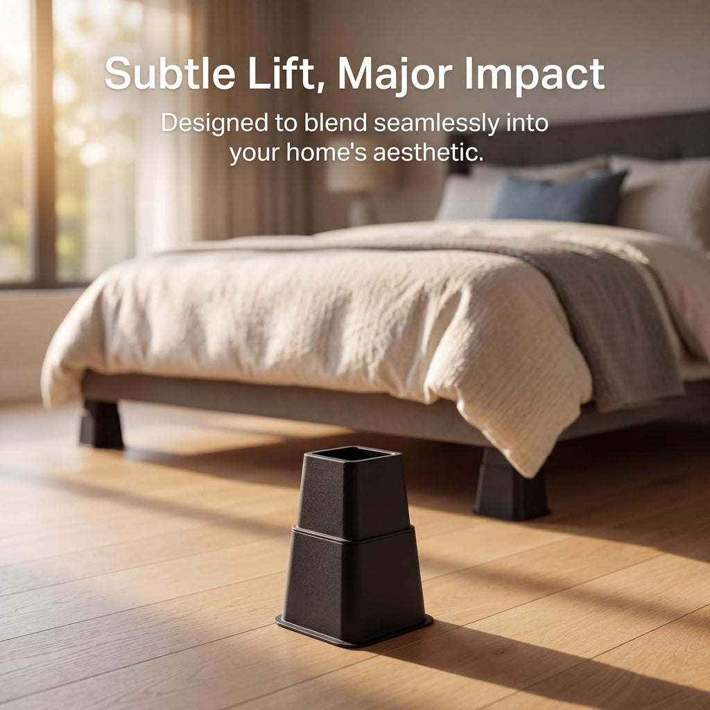Bed Risers 8-Pack - Stackable Furniture Lifts for 3, 5 or 8 Inch Adjustable Height, 2200 Lbs Capacity Black Square Sofa and Desk Elevators for Under Bed Storage