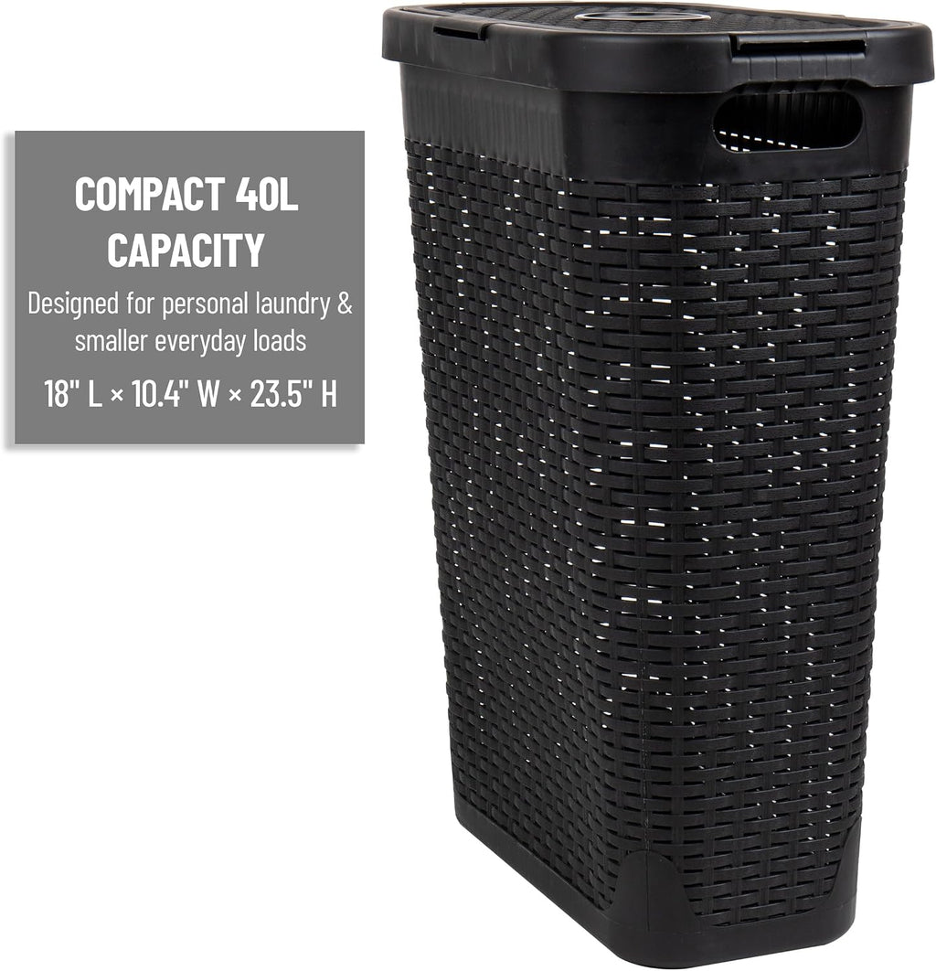 Mind Reader 40L Slim Laundry Hampers with Lids, Set of 2, Black