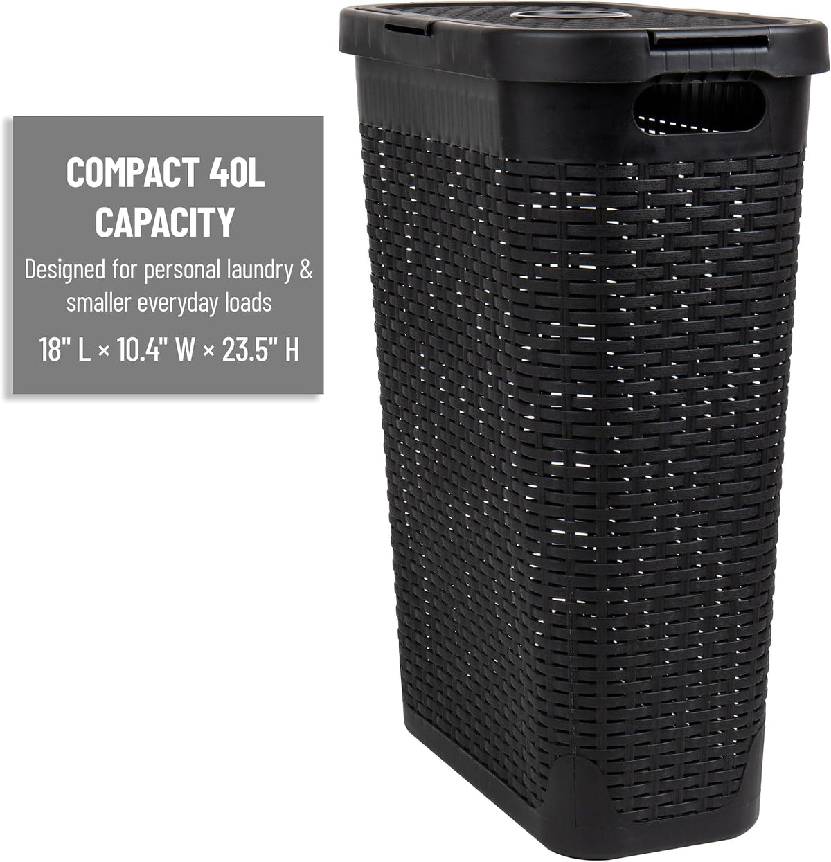Mind Reader 40L Slim Laundry Hampers with Lids, Set of 2, Black