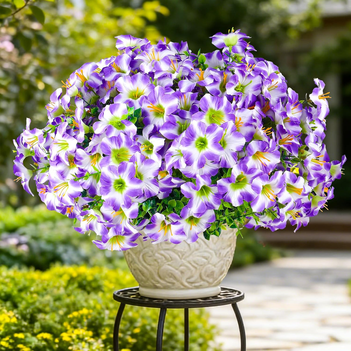 10pcs UV Resistant Faux Petunia Outdoor Flowers,Light Purple White