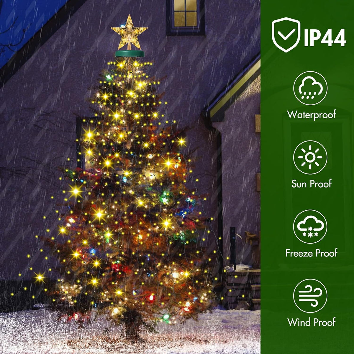 Christmas Lights with Star Topper, 410LED String Lights with Ring for Tree, 6.6FT x 16 Lines Fairy Lights with 8 Modes for Indoor Outdoor Xmas Decor, Warm White