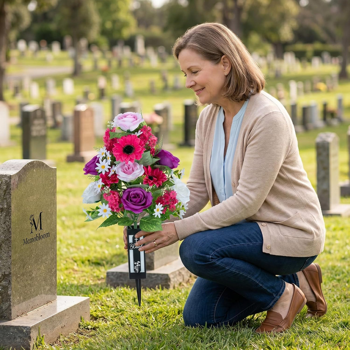 Artificial Flowers for Cemetery Grave Decorations, 2 Pcs