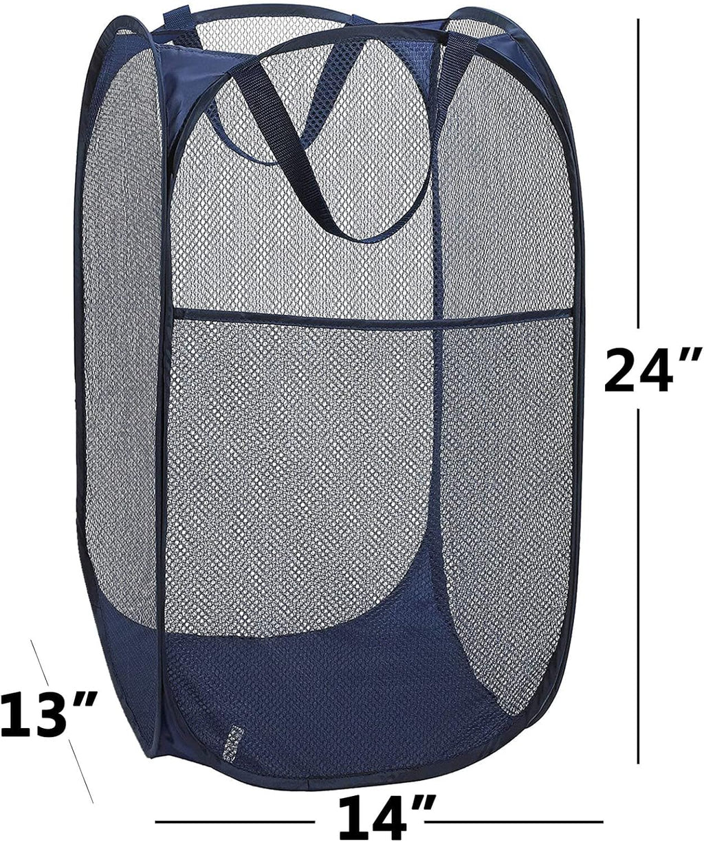 2 Pack Laundry Basket,Foldable Mesh Pop-up Laundry Hamper with Durable Handle,Easy to Open and Fold for Dorm, Laundry Room, Bedroom, RV (Black and blue)