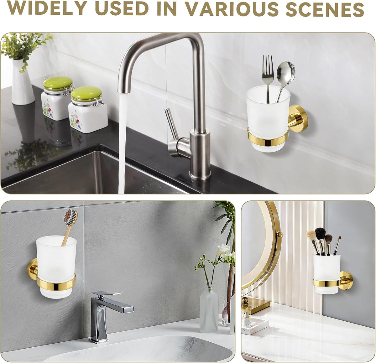 Toothbrush Holder with Frosted Glass Cup-Gold
