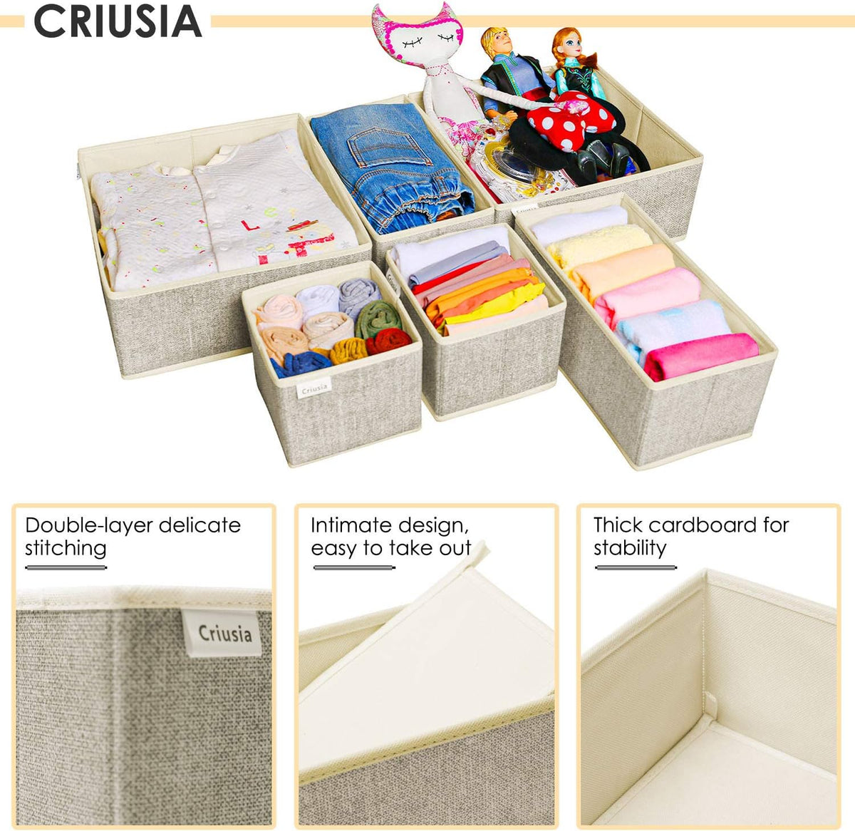 12 Pack Drawer Organizers for Clothing, Foldable Clothes Storage Box Closet Dresser Drawer Organizers Dividers, Bedroom Organization Fabric Bins for Baby Clothes Underwear Sock Bra Ties (Beige)