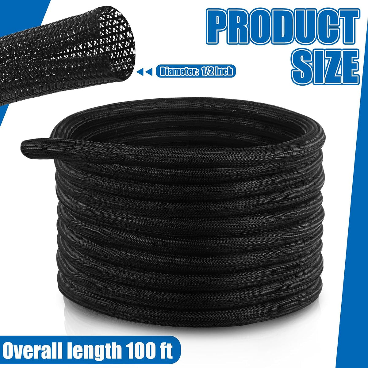 Pangda 100 ft Split Wire Loom Tubing Cable Sleeve Cord Protector, 1/2 Inch