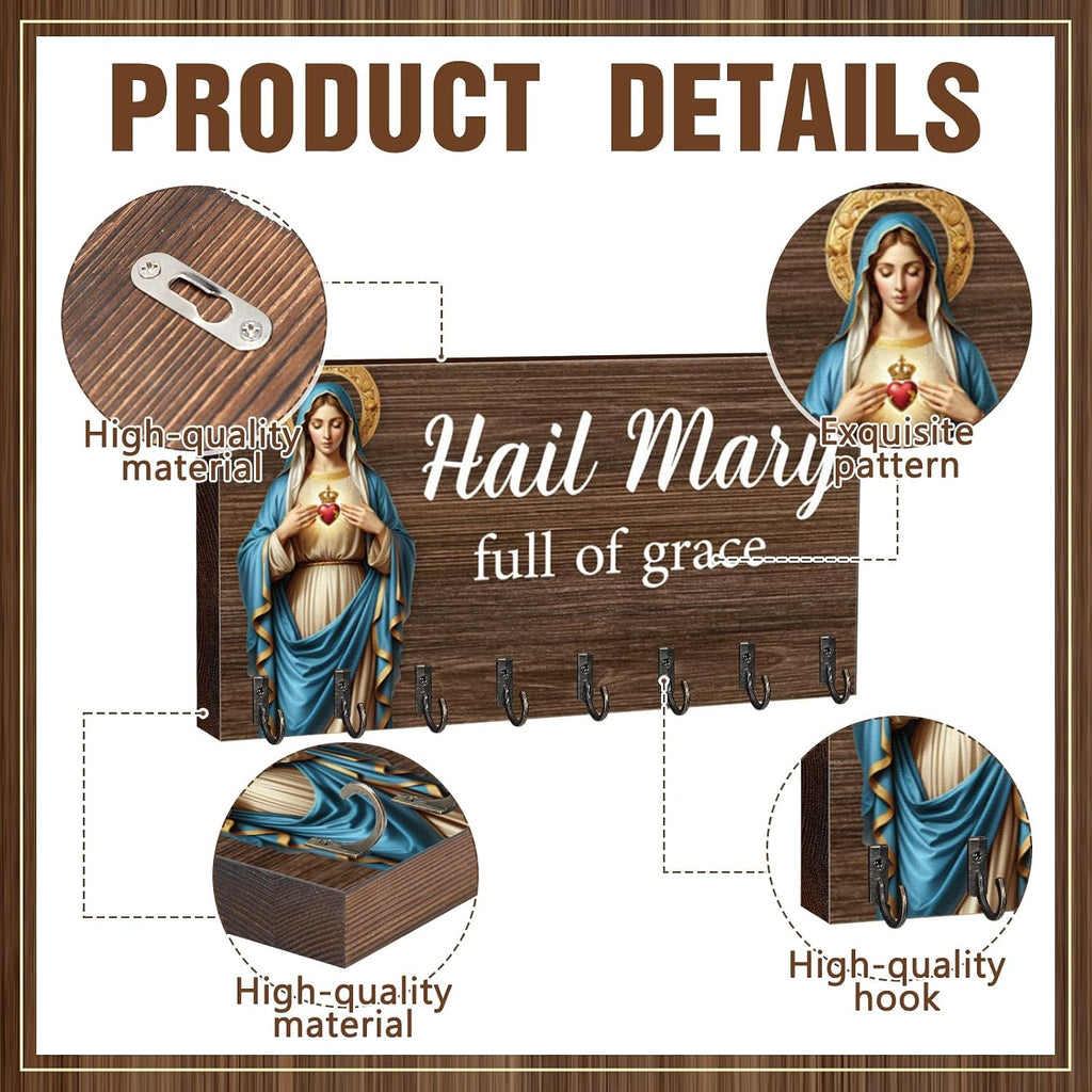 Chunful 2 Pcs Rosary Holder Wall Mounted with 16 Hooks Wooden Rosary Hanger