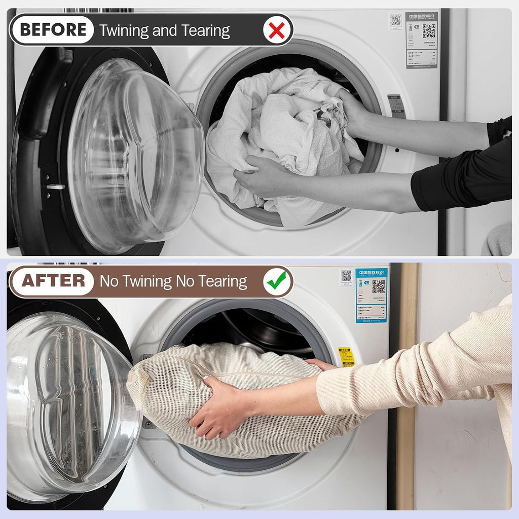 100% Cotton Mesh Laundry Bags, Premium Soft, No Dye, 4 Pcs, Natural