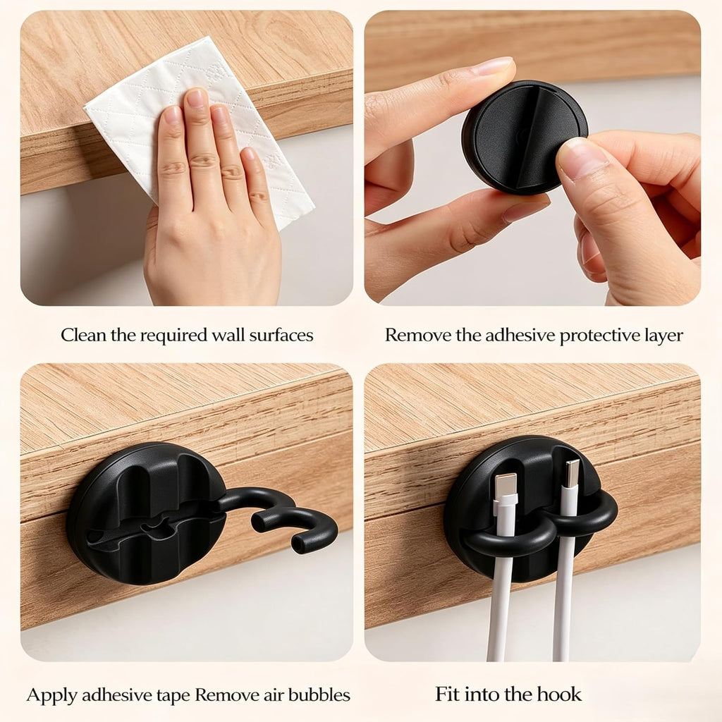 Cable Clips, 12 Pack Black Cord Holder Cable Management Wire Organizer for Organizing Desk Nightstand Car Phone Charger