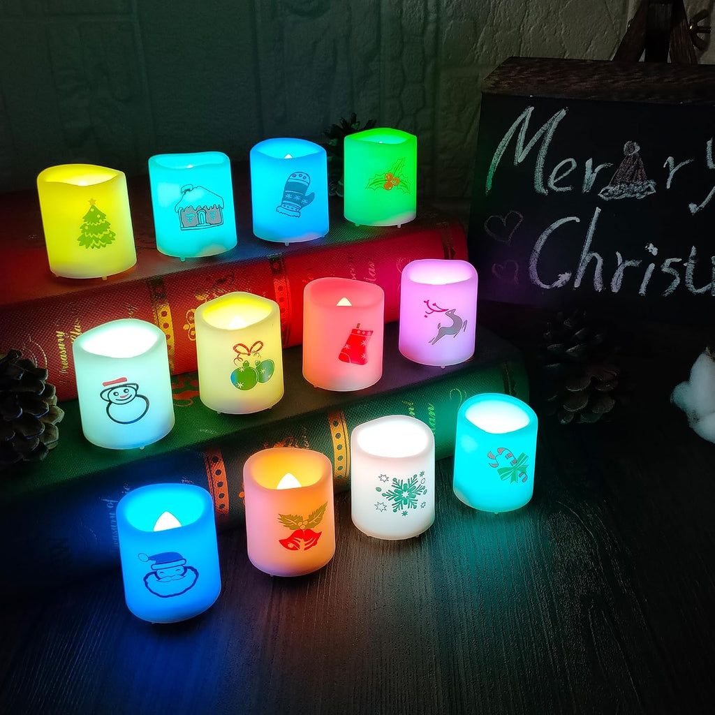 Set of 12 Color Changing LED Battery Operated Flameless Votive Candles