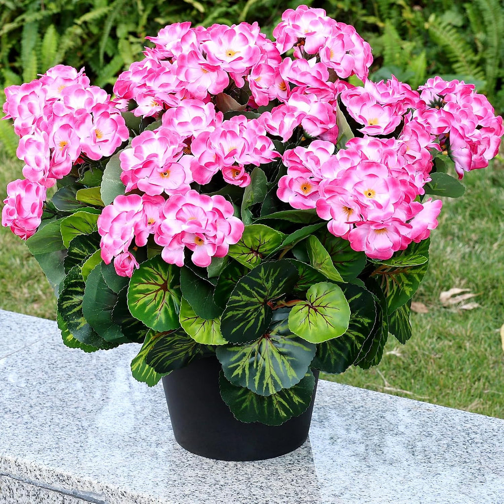 2 Pcs Pre-Potted Artificial Flowers for Outdoor - Pink