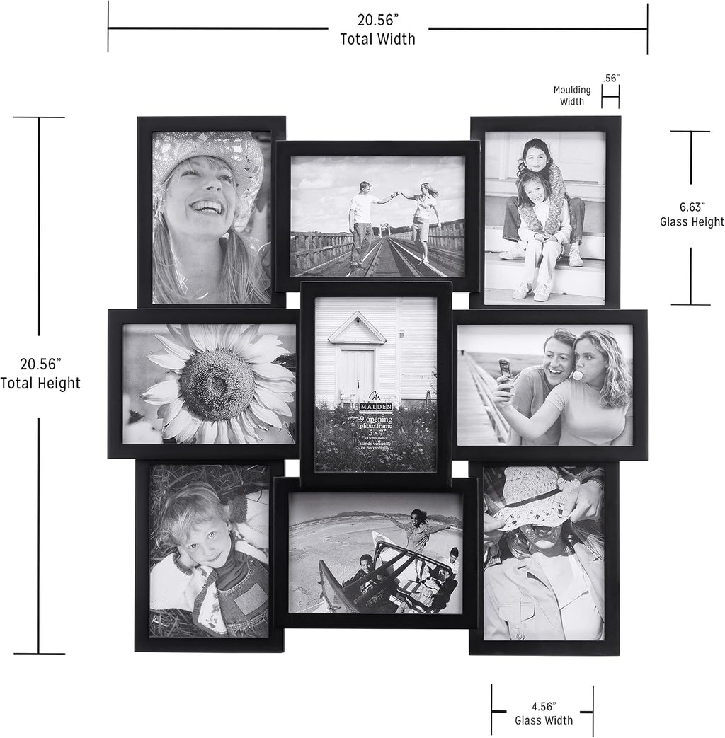 Malden Layered Collage Picture Frame, 9 Option, 9-5x7, Black