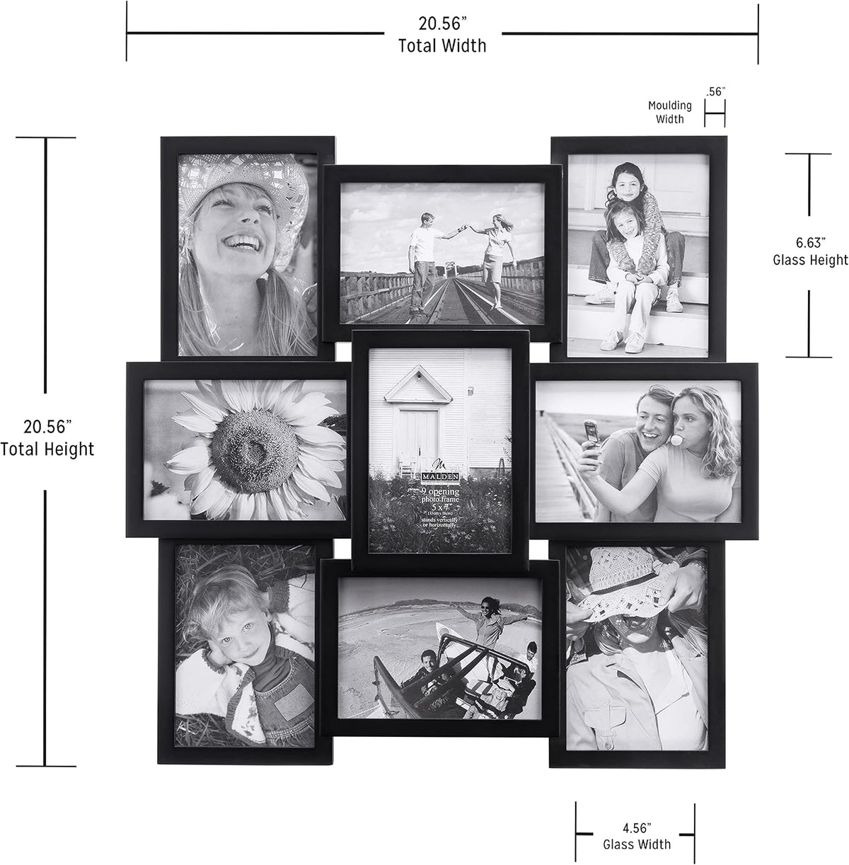 Malden Layered Collage Picture Frame, 9 Option, 9-5x7, Black