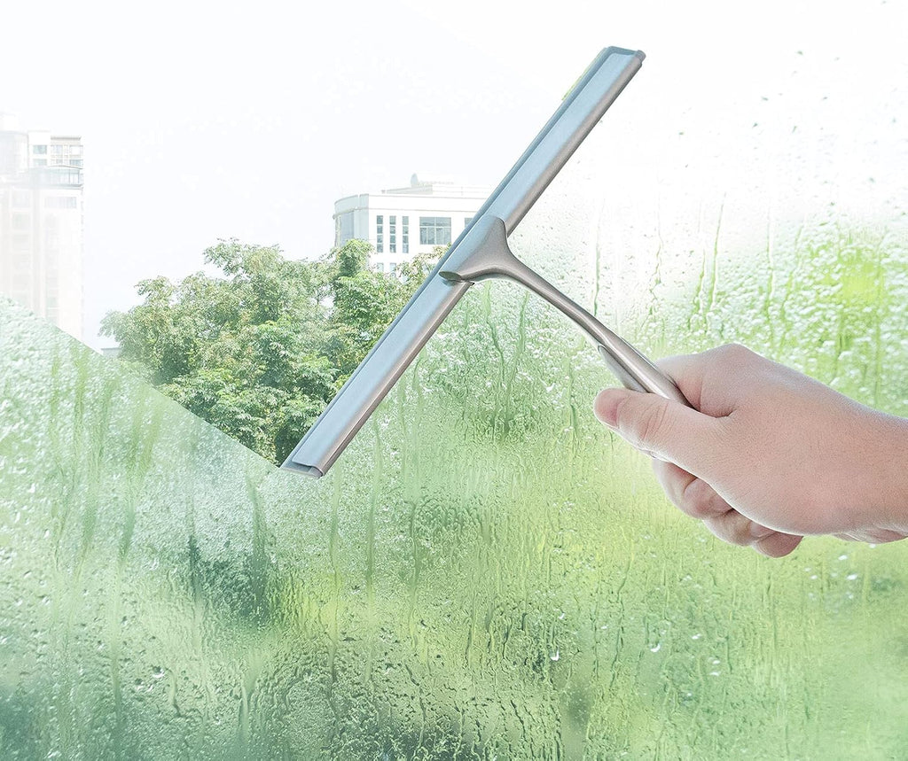 Shower Squeegee for Shower Doors 10 Inch Bathroom Squeegee for Windows,Kitchen,Mirror and Car Glass, Stainless Steel with Adhesive Hook