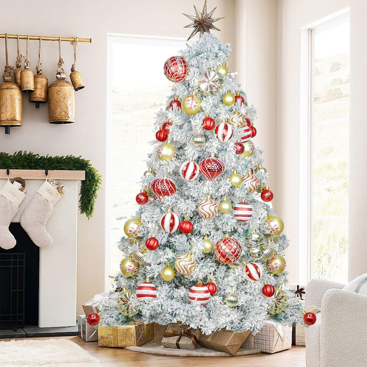 48PCS Christmas Balls Ornaments Set, 3.15 Inch Plastic Red and Gold Christmas Baubles Hanging Balls for Xmas Tree Decorations
