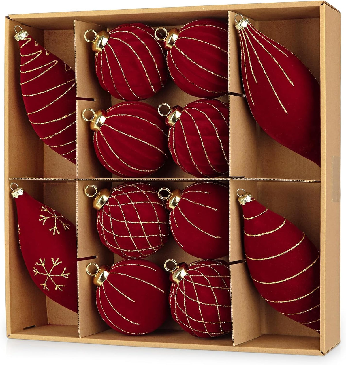 12PCS Velvet Christmas Ornaments Balls 3.15/6.6 Inch Flocked Ornament Sets Glitter Balls for Xmas Hanging Ornaments Decoration Wedding Party Holiday Decor - Classic Red