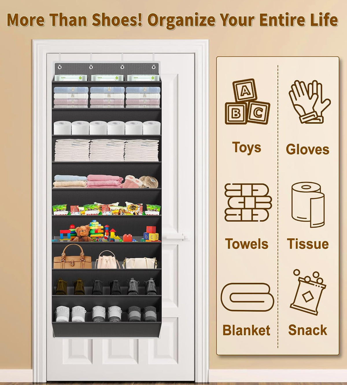 TAHAVICE Over the Door Shoe Organizer, Hanging Shoe Organizer with 30 Pairs