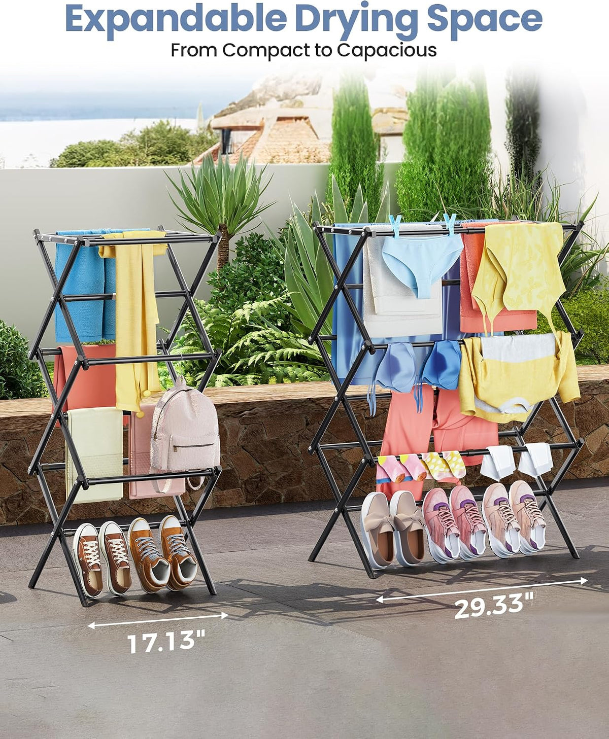 APEXCHASER Oversize 3-Tier Clothes Drying Rack, No Assembly, Black