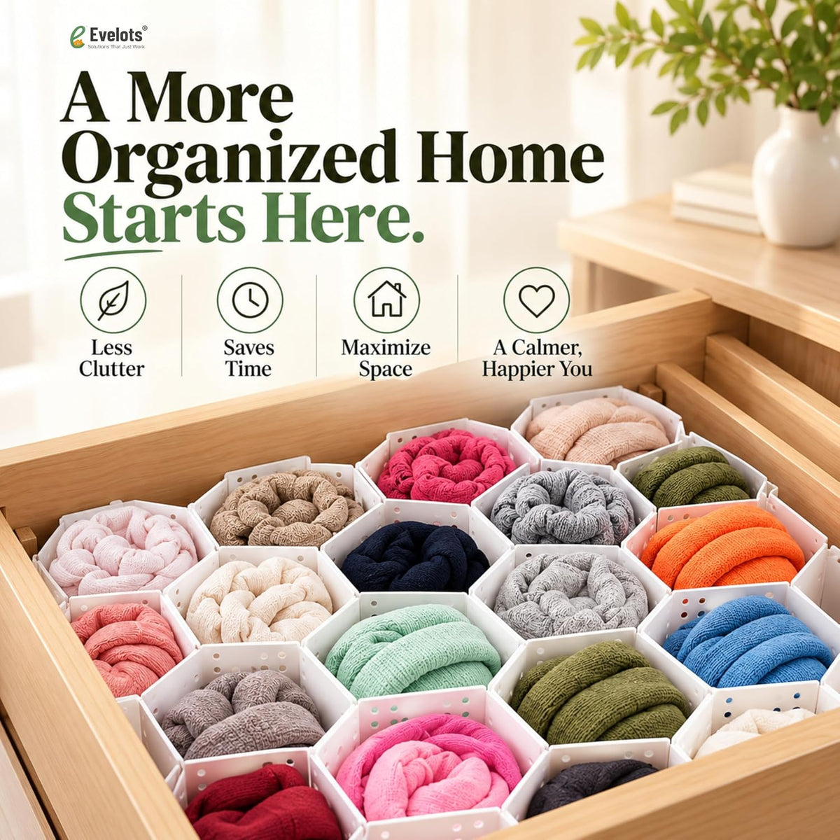 Evelots 4-Pack Honeycomb Drawer Organizers, 112 Cells, Expandable Dividers