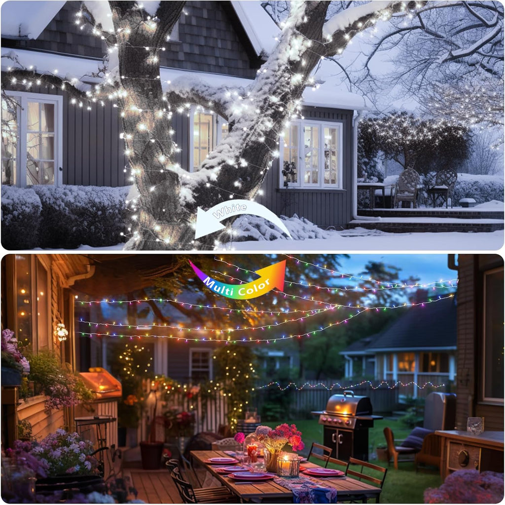 300 LED Christmas Fairy String Lights, Outdoor 128FT Waterproof Twinkle Lights, Color Changing String Lights, 11 Lighting Modes, Timing, Christmas Decoration-Multicolor to Cold White