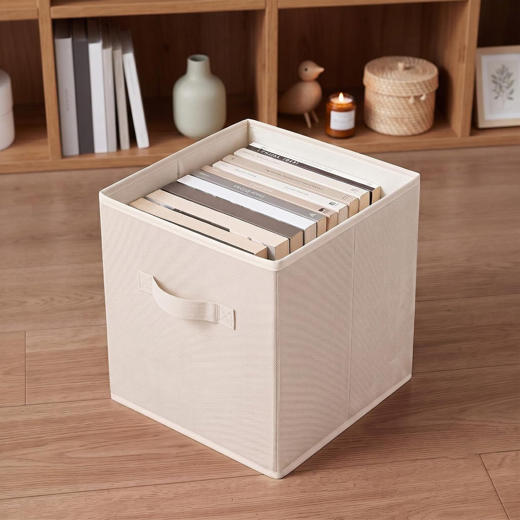 ShellKingdom Storage Bins, Foldable Linen Storage Cubes, 2 Pack (Beige)