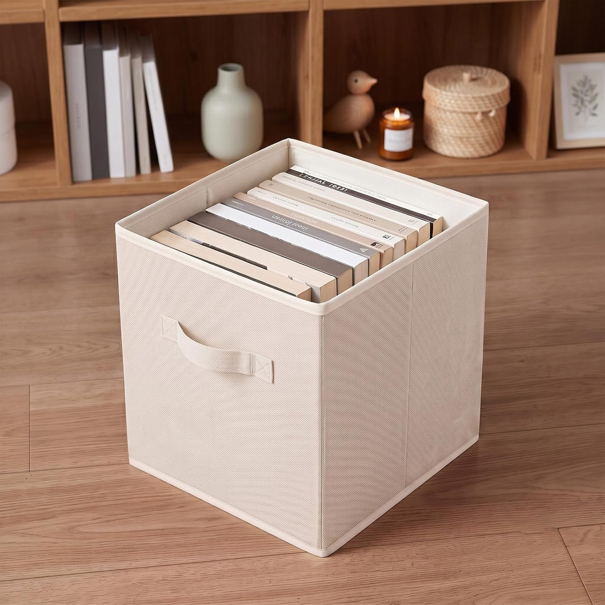 ShellKingdom Storage Bins, Foldable Linen Storage Cubes, 2 Pack (Beige)