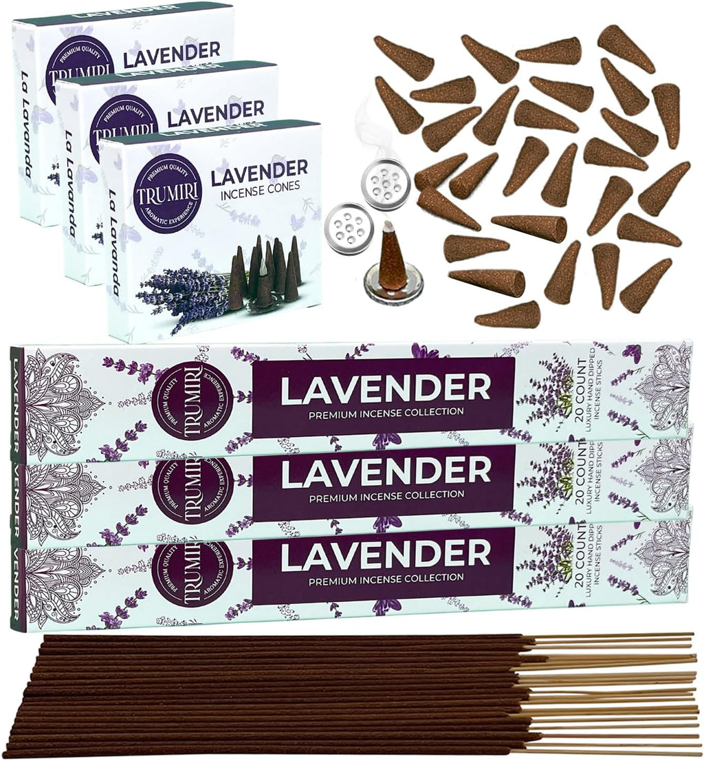 Lavender Incense Sticks & Incense Cones Combo Pack - 60 Insence-Sticks + 30 Insence Cones - Inscense - Incense Cones Scented - Insents