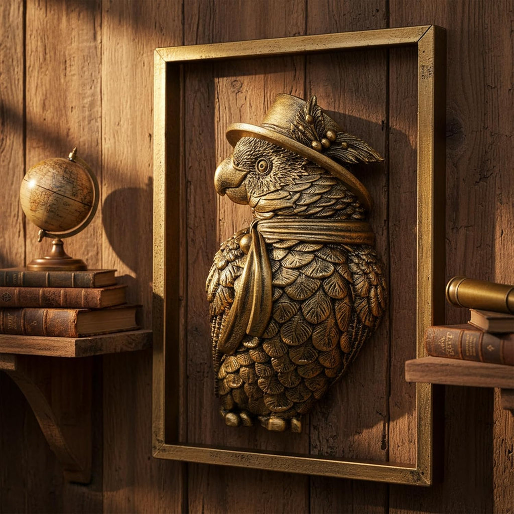 Vintage Gold Macaw Resin Animal Heads Wall Decor - Exquisite Polly Wall Hanging Sculptures for Living Room, Bedroom, Office - Handmade Home Art Decor(Parrot)