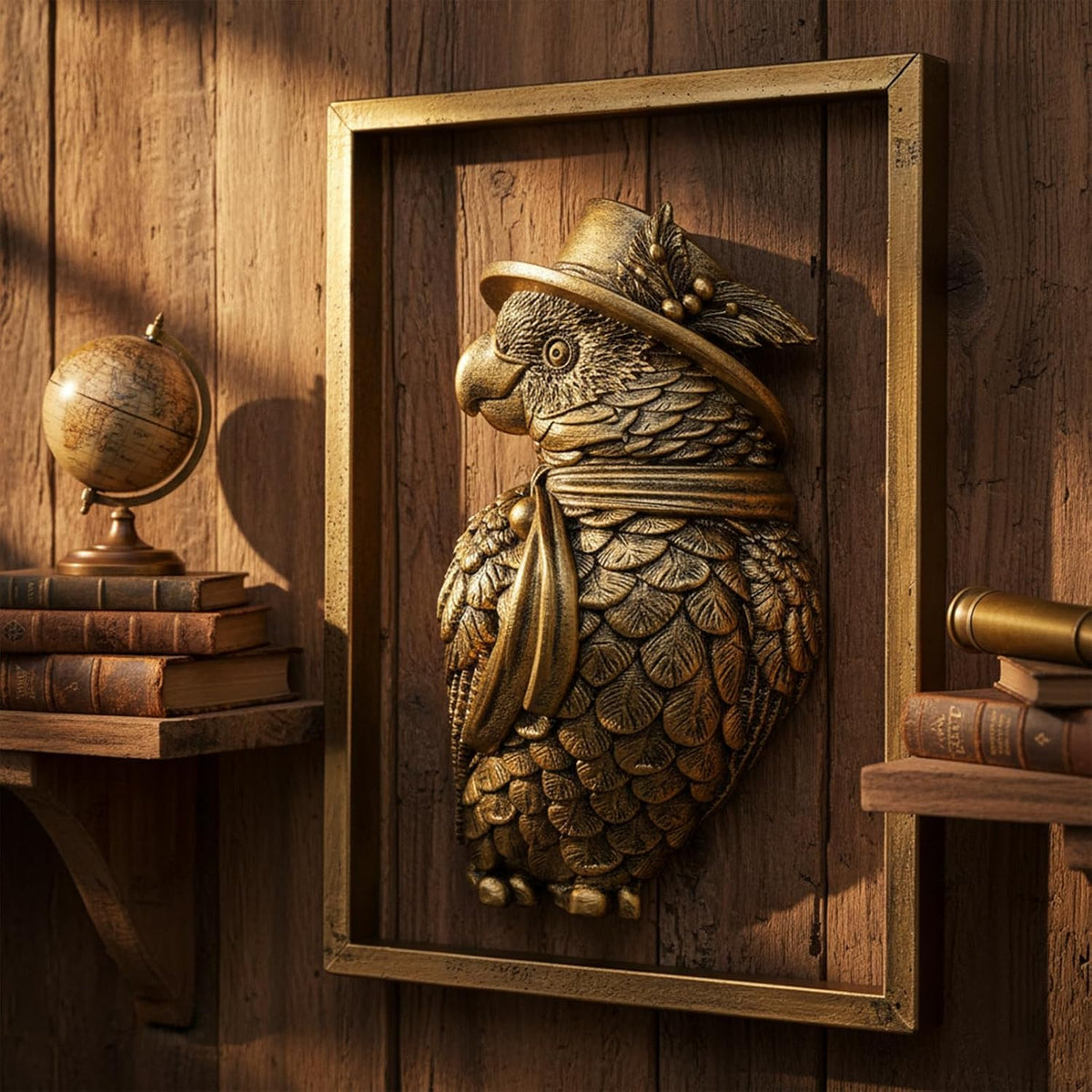 Vintage Gold Macaw Resin Animal Heads Wall Decor - Exquisite Polly Wall Hanging Sculptures for Living Room, Bedroom, Office - Handmade Home Art Decor(Parrot)