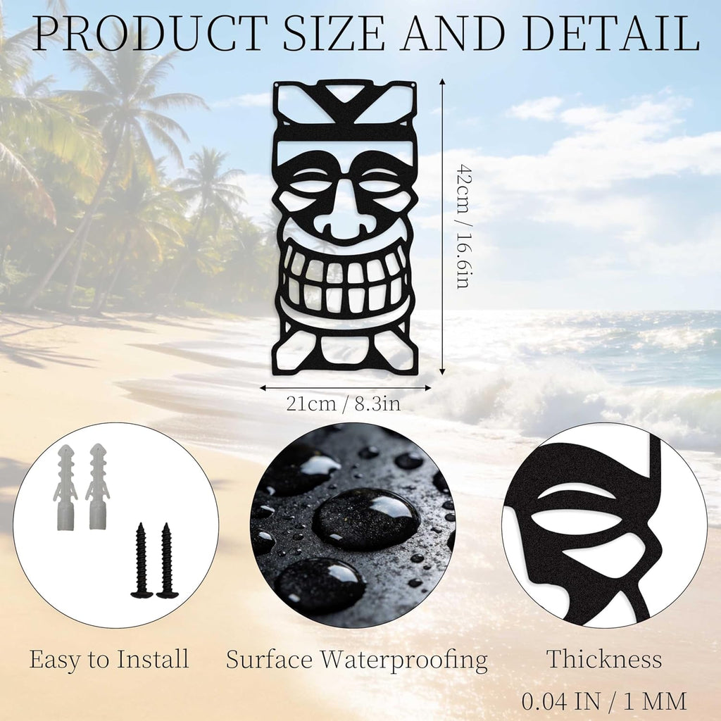 Zckjnoi Black Tiki Mask Metal Wall Art for Tikis Bar Decor, Tropical Bar Wall Decoration, Tiki Bar Sign Style Hanging, Tikis Bar Accessories for Home Bar, Hawaii Decor, Island Wall Decor, Tikis Gift