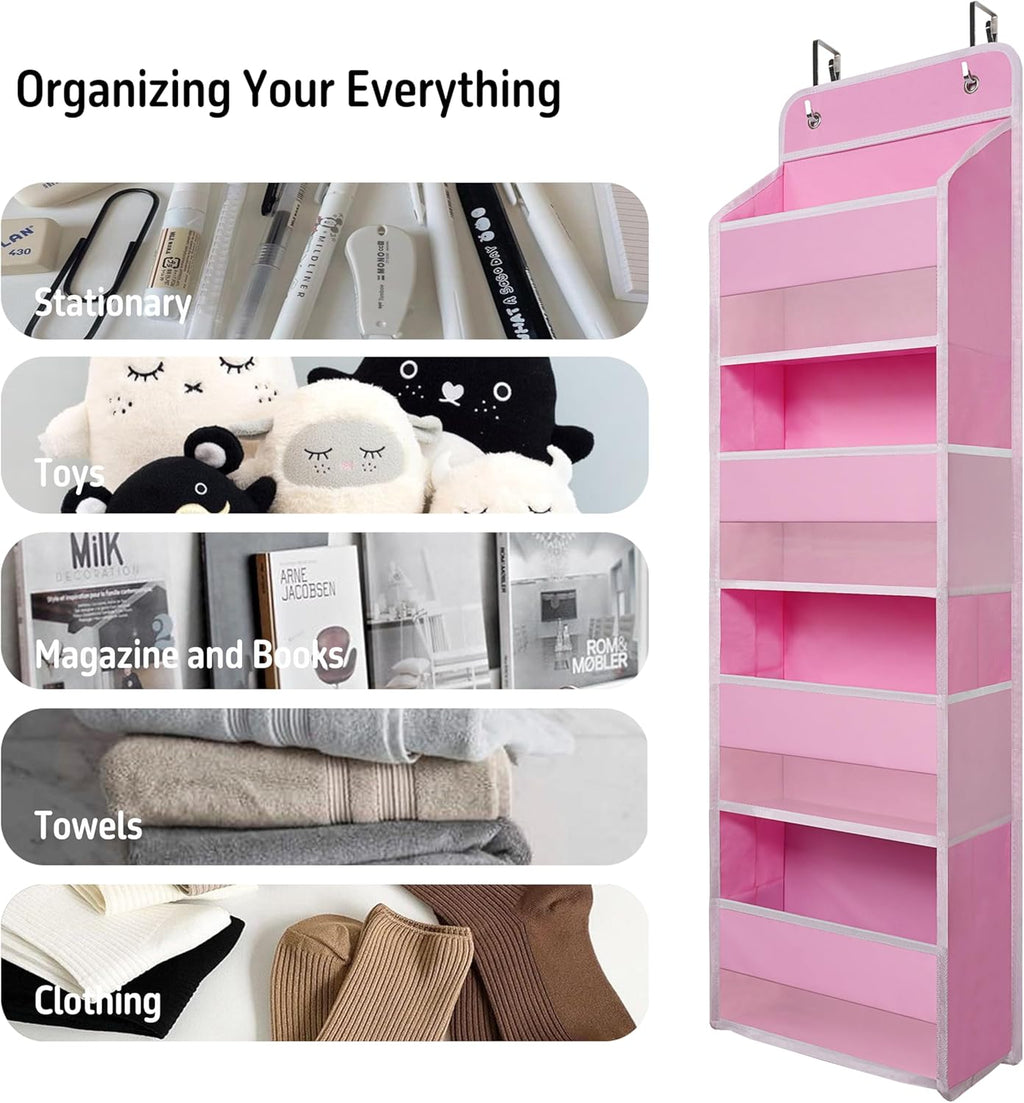 TYMENSH Over the Door Organizer for Bedroom Bathroom Pantry, 4 Shelf Pink