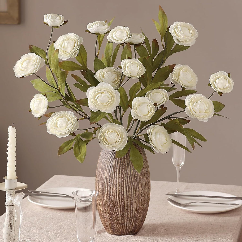 6 PCS 27" Artificial Ranunculus Flowers Stems for Vase Decor (Cream)
