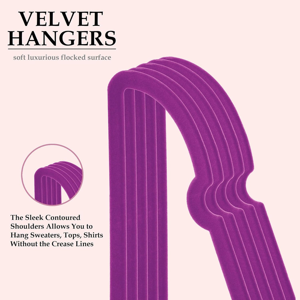 Velvet Hangers 20 Pack, 16" Non Slip Heart Hanger, 360° Swivel Rose Gold Hooks, Durable & Cute Hangers for Adult (Dark Purple)