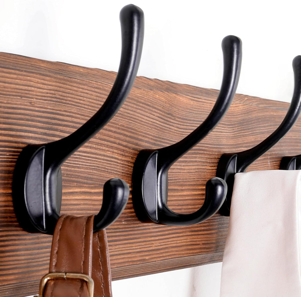 SKOLOO Rustic Coat Rack Wall Mount, 5 Hooks, 17 Inch, Solid Wood, Brown