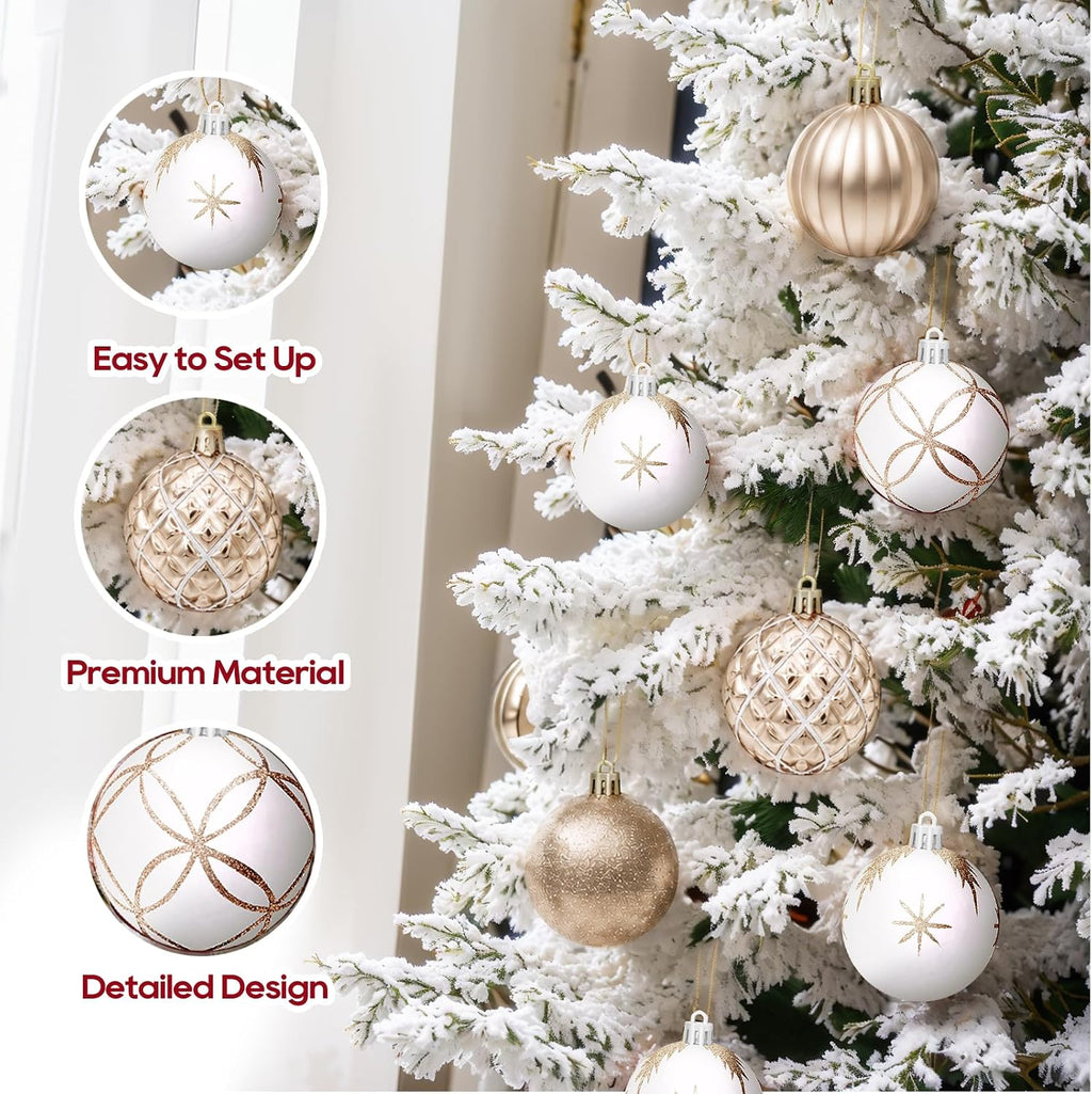 2.5 Inch Christmas Ball Ornaments, 60-Piece Set, Champagne & White