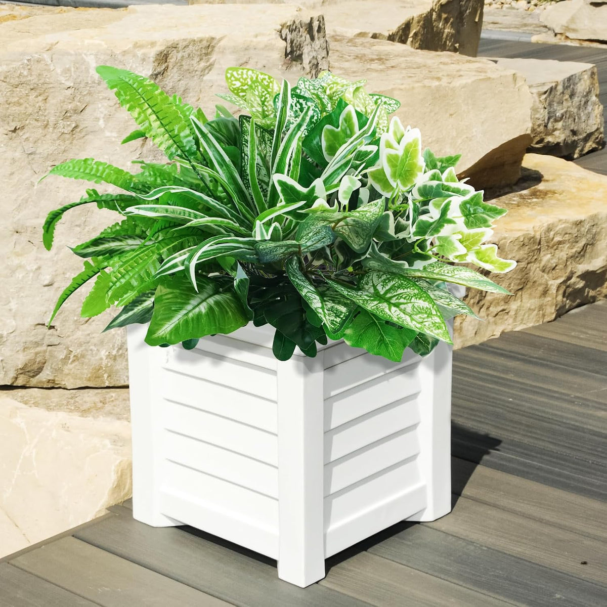 obbsie 16 Bunches Fake Plants Outdoor UV Resistant Artificial Bushes Green Boxwood Shrubs Faux Plastic Plants Greenery Stems for Spring Outdoor Garden Patio Front Porch Yard Home Decor (Pack of 2)