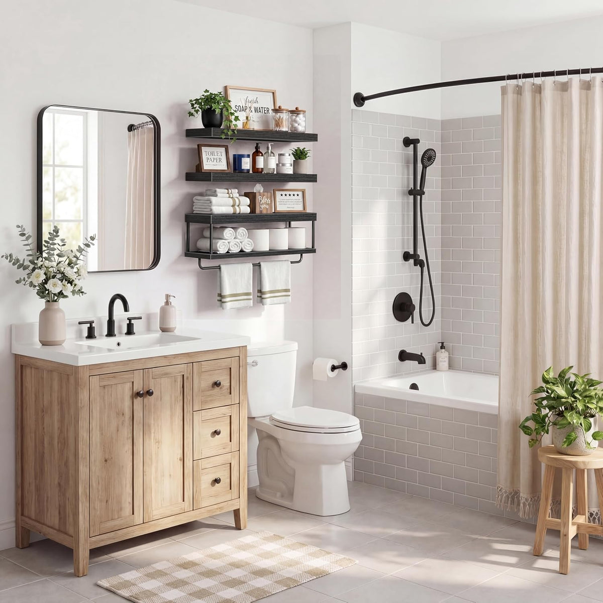 QEEIG Long Bathroom Floating Shelves Over Toilet (Black, Set of 3, 23.6")