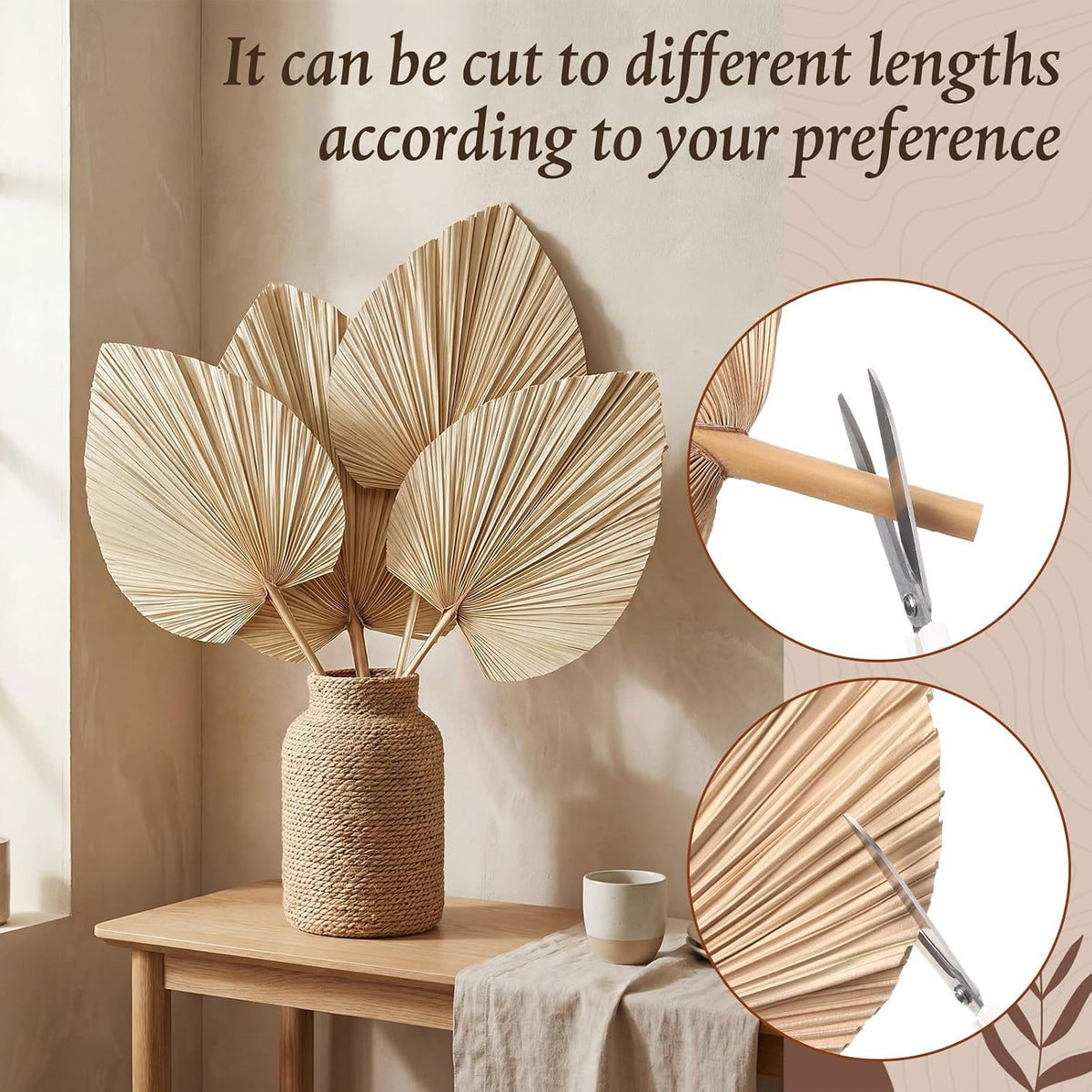 Novabright 24 Pcs Dried Palm Leaves Artificial 15.7" Large Boho Trimmed Spear Tropical Palm Leaves Fans for Boho Wedding Decor Hawaiian Luau Party Kitchen Farmhouse Table Flowers Arrangements